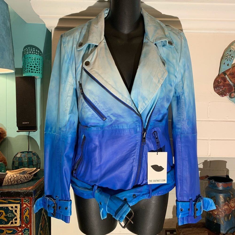 NWT WALTER BAKER LEATHER OMBRÉ DIPDYE TIE DYE MOTO JACKET XS